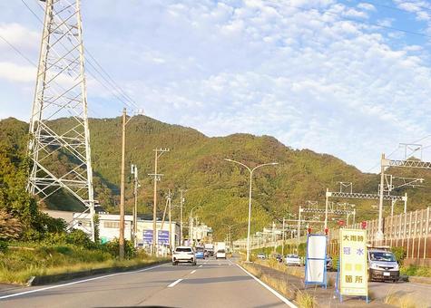 大雨時　冠水　危険個所の看板 ドライブ,車,看板の写真素材