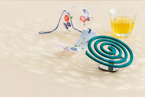 Photo, summer image, mosquito coil, wind chimes, 