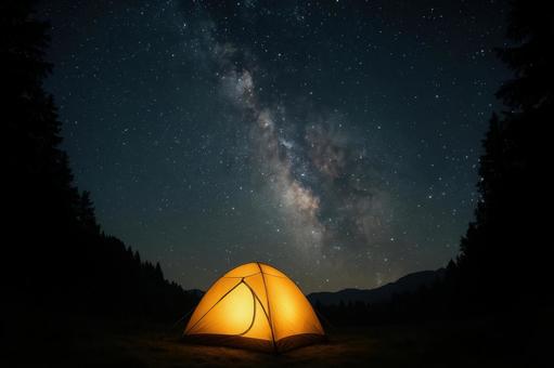星空とテントの幻想的風景 星空とテントの幻想的風景の写真