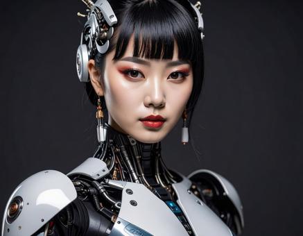 Image of an android with a Japanese face, ai generation, android, female, JPG
