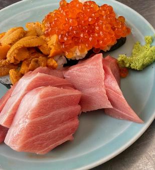 ウニ イクラ トロの刺身盛り 寿司,刺身,ウニの写真素材