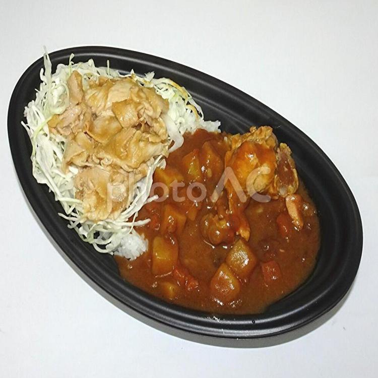 豚の生姜焼きとカレー 食べ物,食事,カレーの写真素材