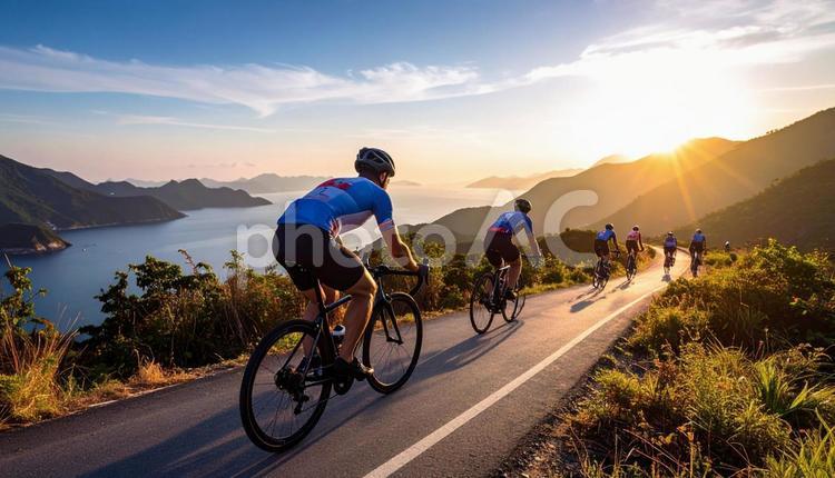 トライアスロン　自転車をこぐ選手たち 自転車,サングラス,バイクの写真素材