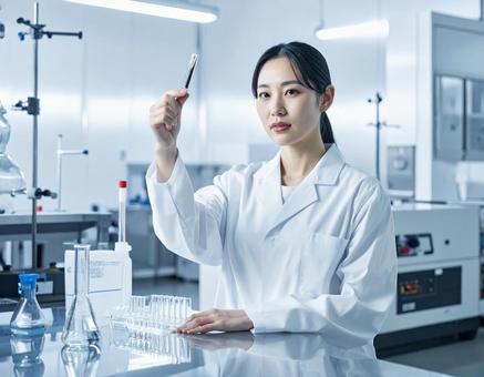 薬を開発する白衣の女性研究員 薬を開発する白衣の女性研究員の写真