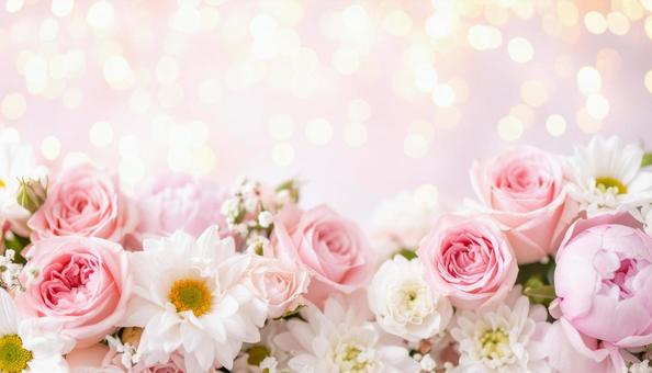 ピンク系の花とキラキラの可愛い背景 ピンク系の花とキラキラの可愛い背景の写真
