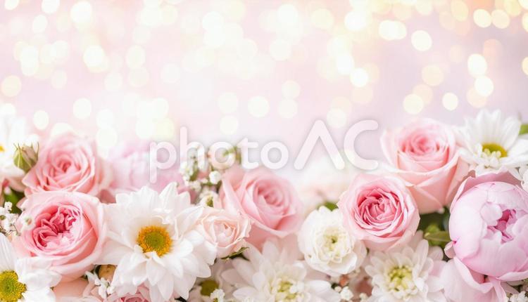 ピンク系の花とキラキラの可愛い背景 花,ピンク,背景の写真素材