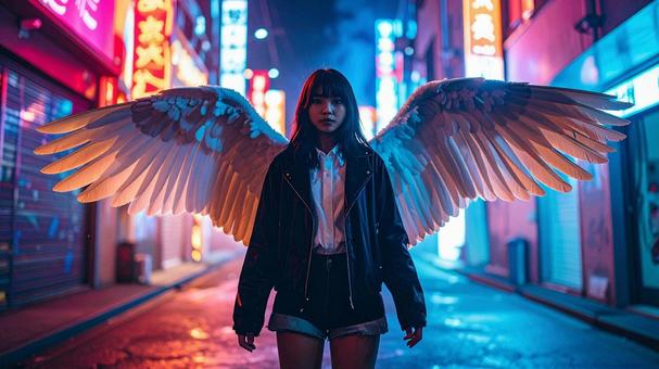 翼を持った若い女性_いっしょに行く?1 翼を持った若い女性_いっしょに行く?1の写真