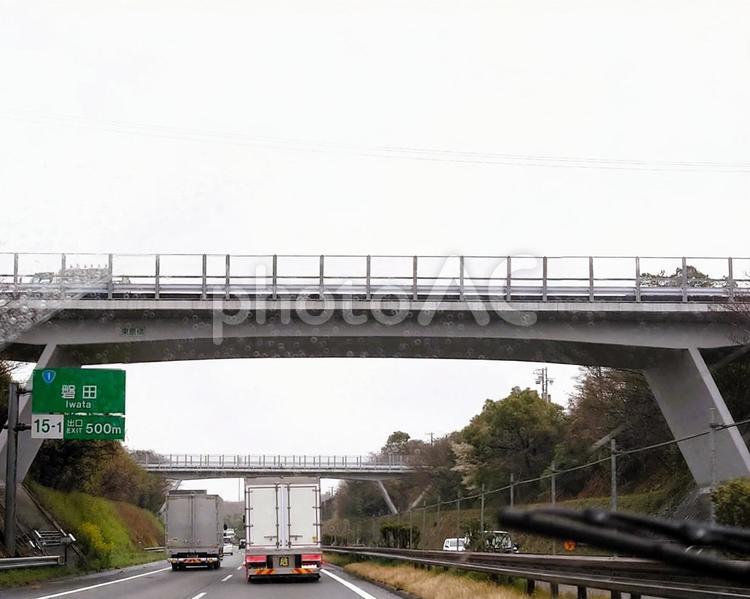 雨の高速道路　跨道橋をくぐる 跨道橋,橋,架道橋の写真素材