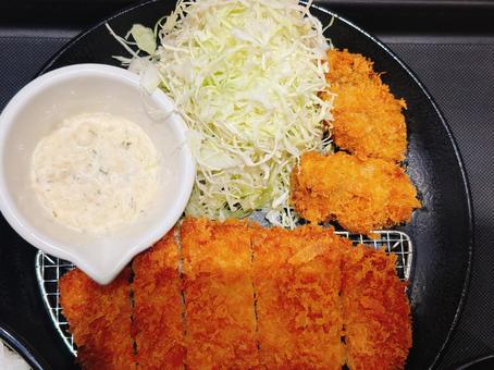 揚げ物の盛り合わせ 揚げ物,カツ,カキフライの写真素材