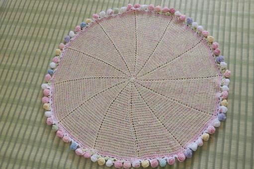 手編みのサークルブランケット 手編み,サークルブランケット,薔薇の写真素材