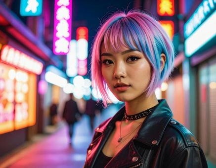推しのサイバーパンクに染まる女性 推しのサイバーパンクに染まる女性 押し活,サブカルチャー,サイバーパンクの写真素材
