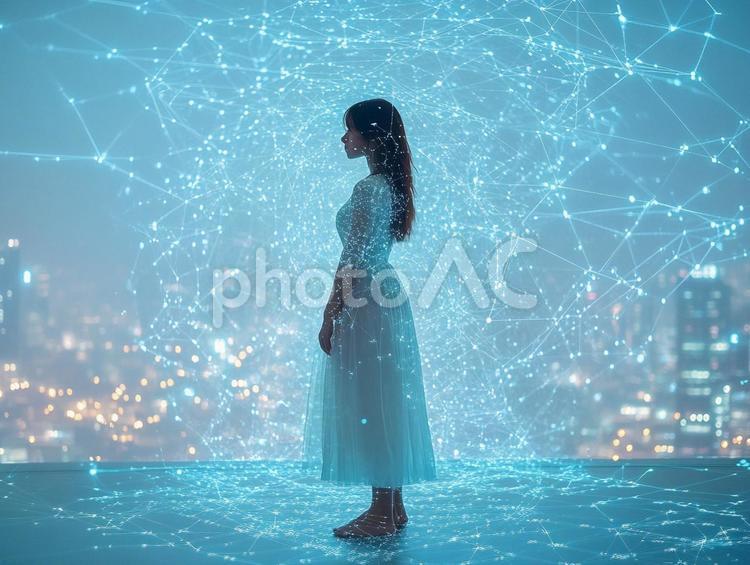 情報化社会に生きる女性の科学的イメージ 女性,ネットワーク,情報の写真素材