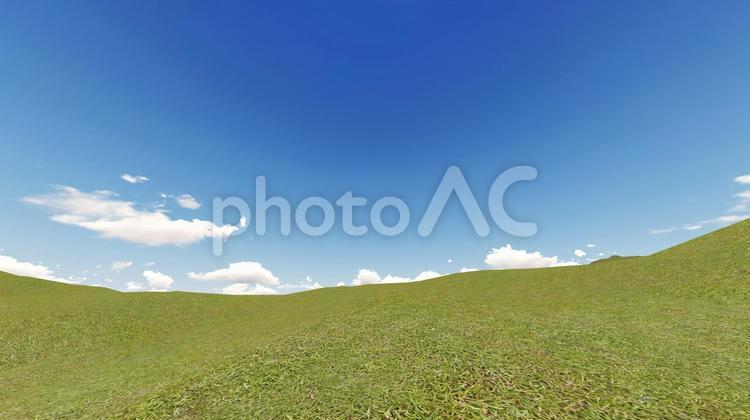 大自然　草原　青空　雲 風景,自然,空の写真素材