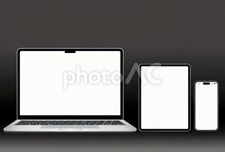 画面透過PSD　デバイス3種セット黒 パソコン,ノートパソコン,スマホの写真素材