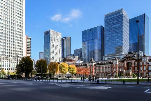 秋色の東京駅 東京駅,丸の内,大手町の写真素材