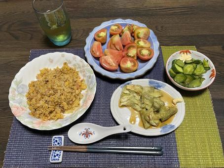 お食事 お食事 食事,炒飯,きゅうりの写真素材