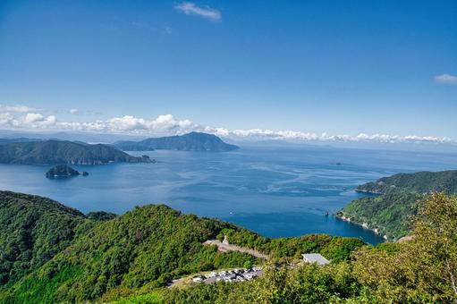 三方五湖テラスからの風景 三方五湖,五湖テラス,レインボーラインの写真素材