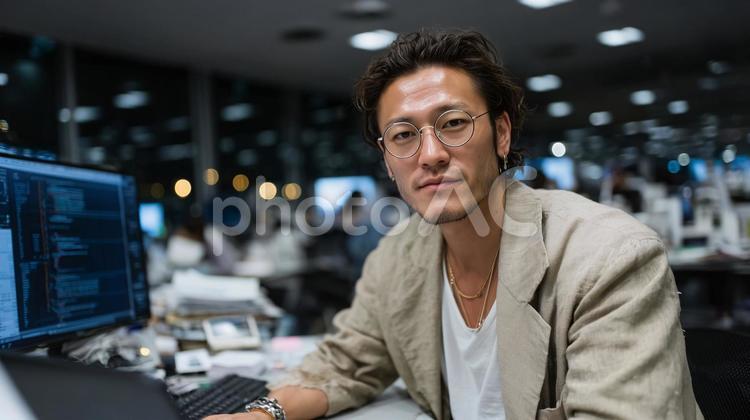 仕事中のIT技術者 it,技術者,ノートパソコンの写真素材