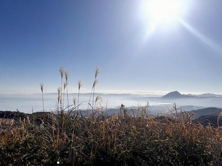 高台から見た別府湾 風景,秋,空の写真素材