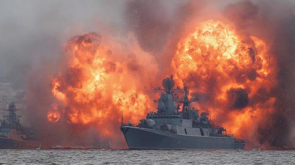 大爆発を起こす軍艦 大爆発を起こす軍艦の写真