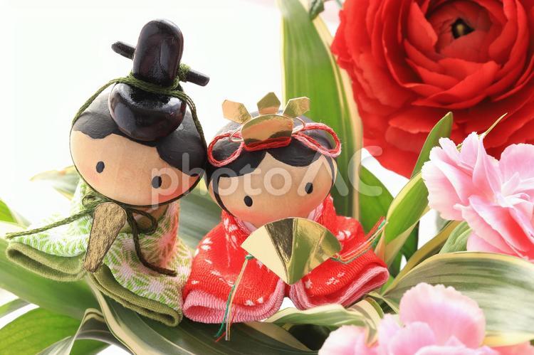 ひな人形　手作りミニお内裏様とお雛様と花 ひな人形,ひな祭り,子どもの写真素材