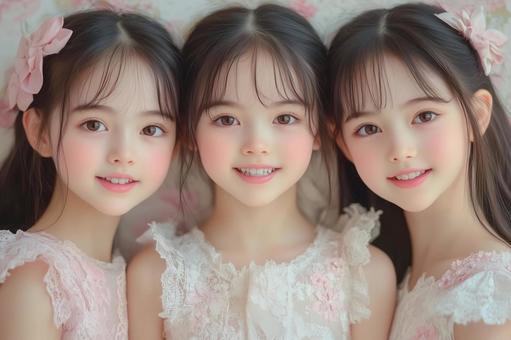 かわいい3人の女の子。小学校の入学式 かわいい3人の女の子。小学校の入学式の写真