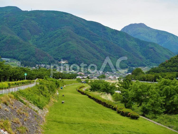 新緑の河川敷　公園 長野県,松本市,公園の写真素材