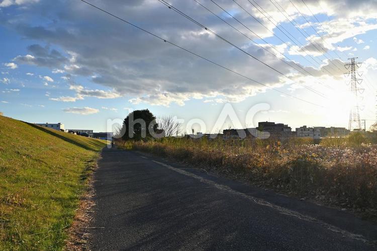 秋の鶴見川サイクリングロード 秋の鶴見川サイクリングロード 鶴見川,秋サイクリング,サイクリングロードの写真素材