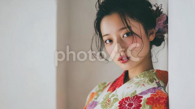 鮮やかな浴衣を着た日本人女性 女性,日本人,20代の写真素材