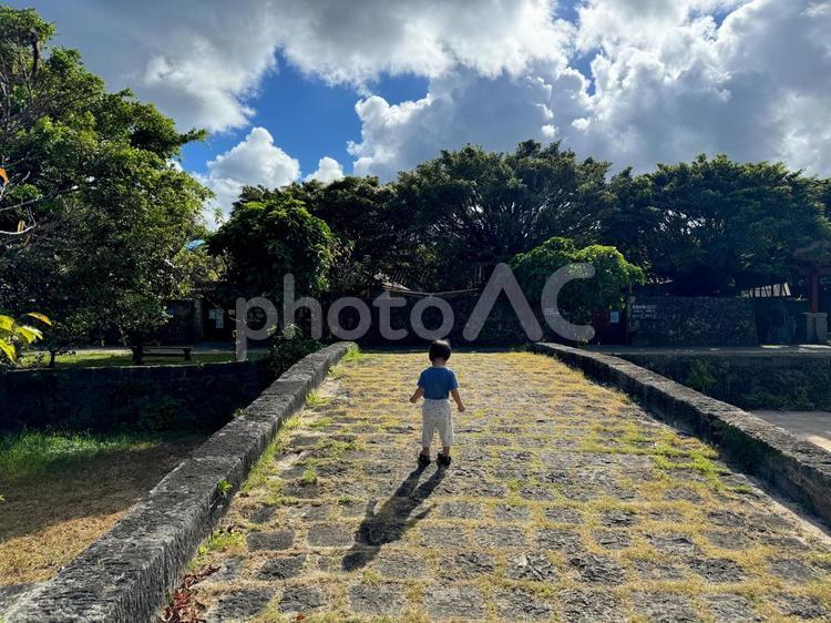 雨上がりに散歩する子供 子供,男の子,2歳の写真素材