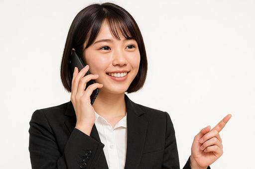 電話を耳に当てる営業女子 電話を耳に当てる営業女子の写真