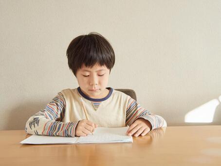 小學生做作業, 小学生, 家, 研究, JPG