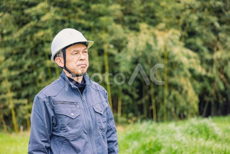 緑地公園の現場にいる中年男性作業員 男性,日本人,人物の写真素材