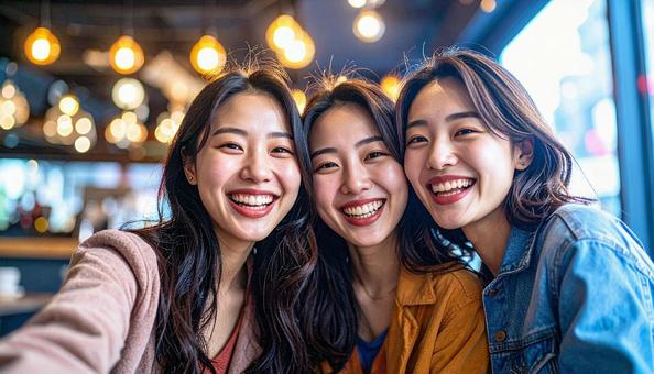 女子会で集まって笑顔の若い女性 女子会で集まって笑顔の若い女性の写真