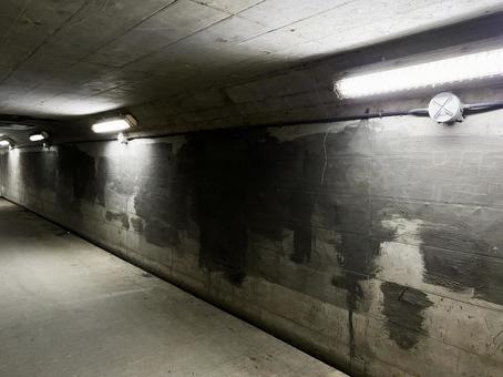 薄暗い地下通路 無機質,薄暗い,蛍光灯の写真素材