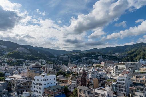 山と海に囲まれた熱海の街並み 熱海,熱海市,静岡県の写真素材