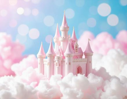 わたあめでできたピンクのお城の写真