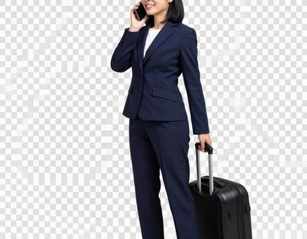 スマートフォンで通話する女性の透過画像の写真