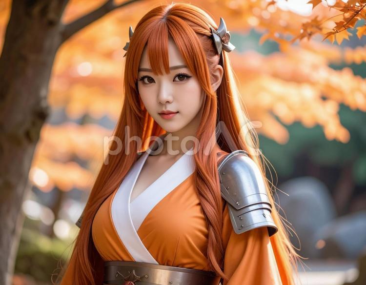 コスプレイヤー・オレンジの彼女は戦士 コスプレイヤー,コスプレ,女性の写真素材