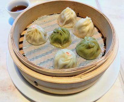 Photo, dumplings, oolong tea basket, crab meat dumplings, 