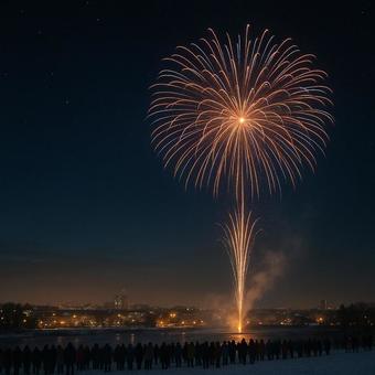 冬の澄んだ夜空に大きな花火 冬の澄んだ夜空に大きな花火の写真