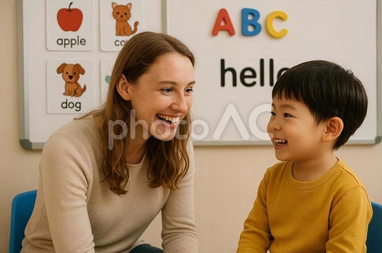 先生と英会話レッスンをする未就学児 未就学児,早期学習,英語学習の写真素材