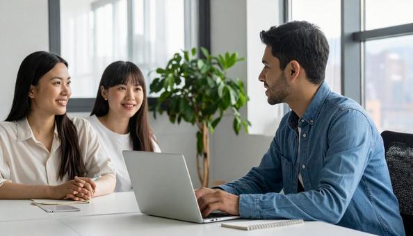 取材するWebライター 取材するWebライターの写真