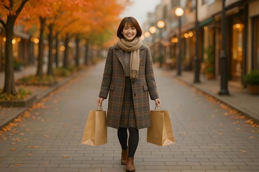 秋の街で買い物 秋の街で買い物の写真
