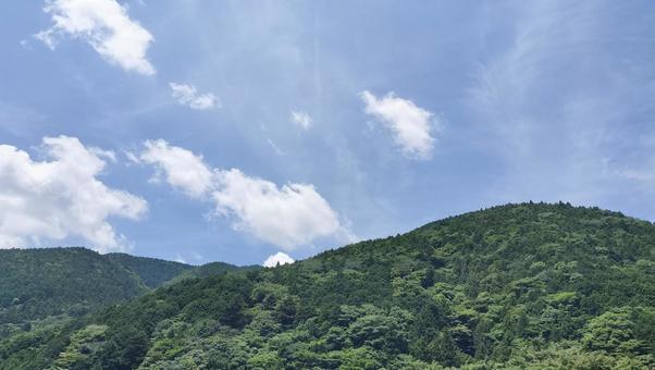 晴れた日の山の風景　静岡 山,青空,白い雲の写真素材