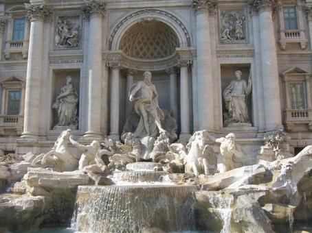 Photo, trevi fountain, water spray, rome, 