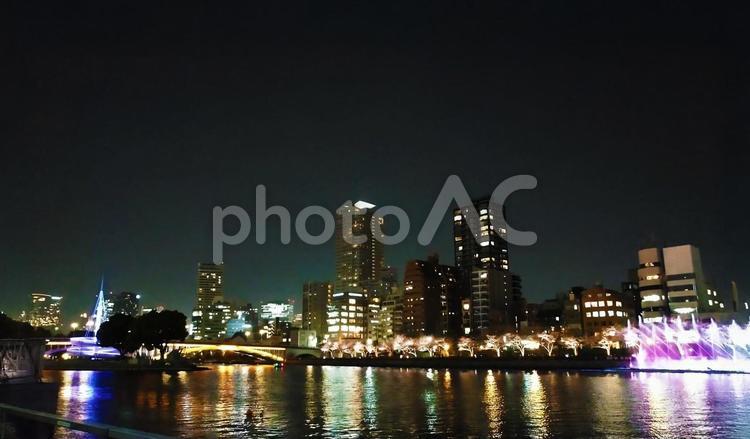 大阪の川の駅はちけんや周辺の夜景 08 大阪,川の駅はちけんや,天満橋の写真素材
