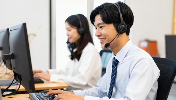 ヘッドセットをつけて通信教育・英会話教室 ヘッドセットをつけて通信教育・英会話教室の写真