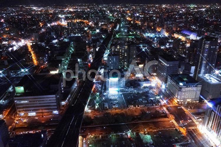 美しい札幌の夜景 2月,あかり,かがやくの写真素材