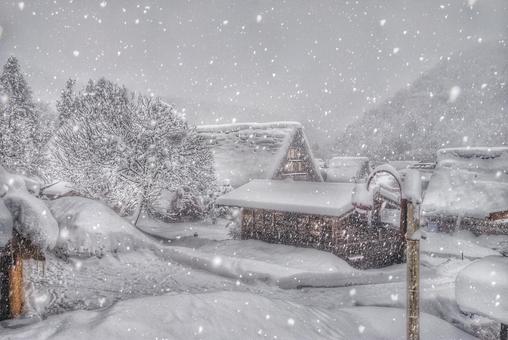 冬の白川郷 冬の白川郷 白川郷,世界遺産,冬の写真素材